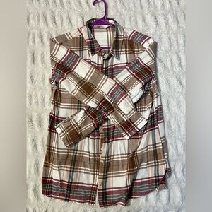 Woman’s Plaid Shirt - Brown, Red, Green (NEVER WORN!!)